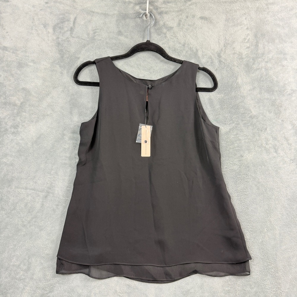 Black Label by Chico's Women 6 Black Silk Sleeveless Top Tiered Quiet Luxury NWT